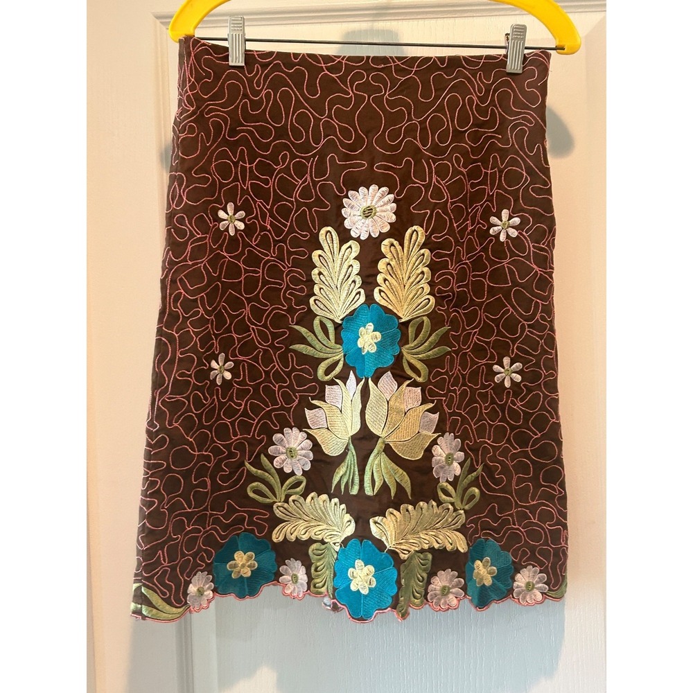 Sweet by Miss Me Midi Skirt Womens M Brown Cotton Embroidered Y2KBoho